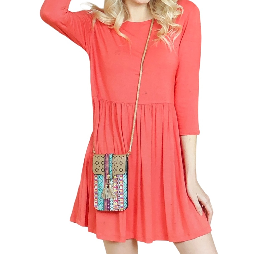 Crossbody Cellphone  BOHO AZTEC Mini Crossbody Tan & Turquoise Bag with Straps